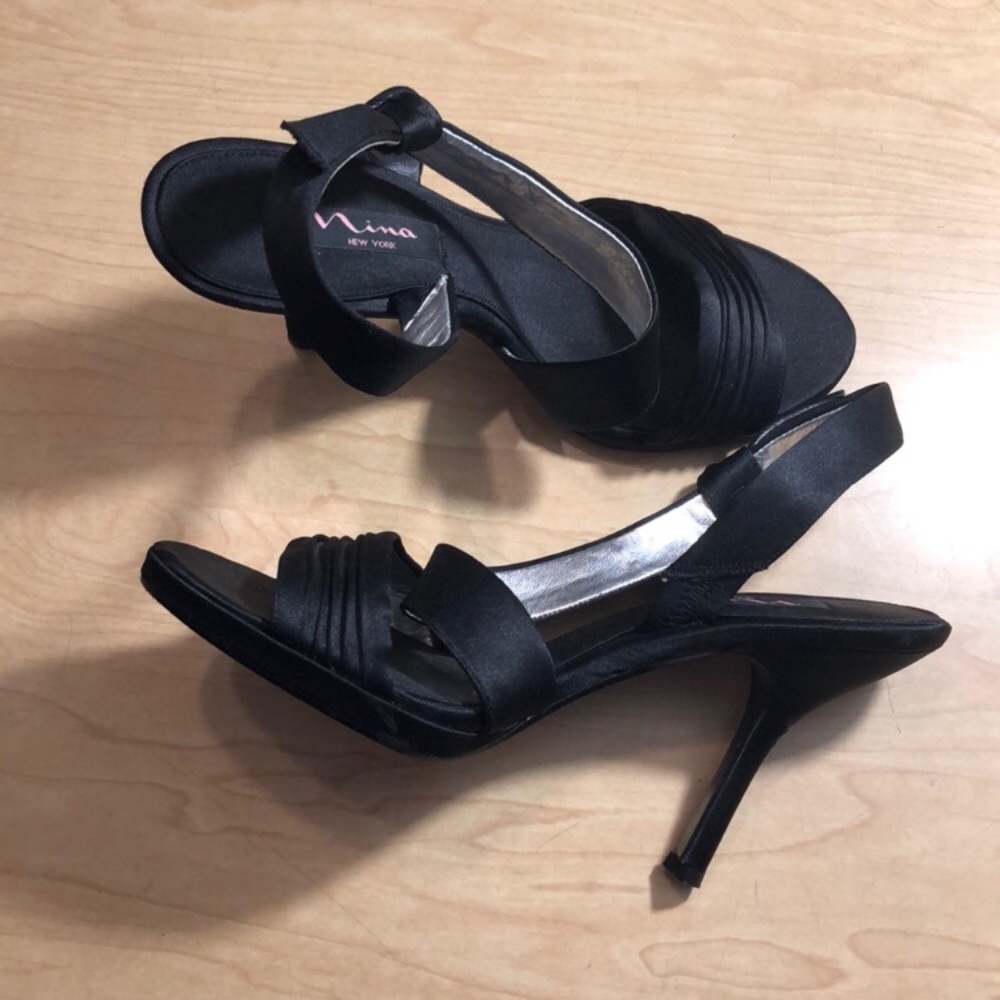 Black Slingback Satin Heels Nina New York